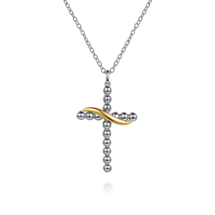 14K Yellow Gold and 925 Sterling Silver Bujukan Cross Necklace