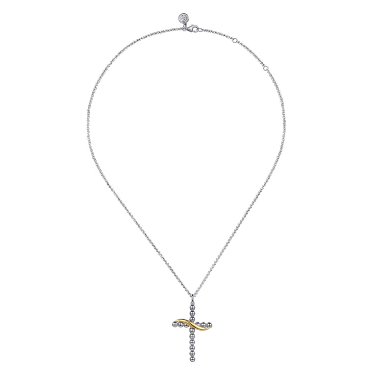 14K Yellow Gold and 925 Sterling Silver Bujukan Cross Necklace - Shot 3