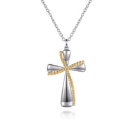 14K Yellow Gold and 925 Sterling Silver Bujukan Cross Necklace