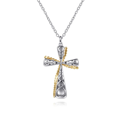14K Yellow Gold and 925 Sterling Silver Bujukan Cross Necklace