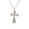 14K Yellow Gold and 925 Sterling Silver Bujukan Cross Necklace