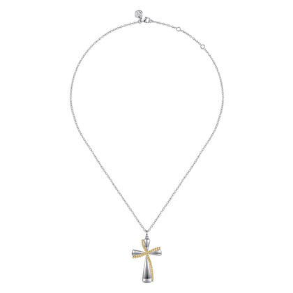 14K Yellow Gold and 925 Sterling Silver Bujukan Cross Necklace