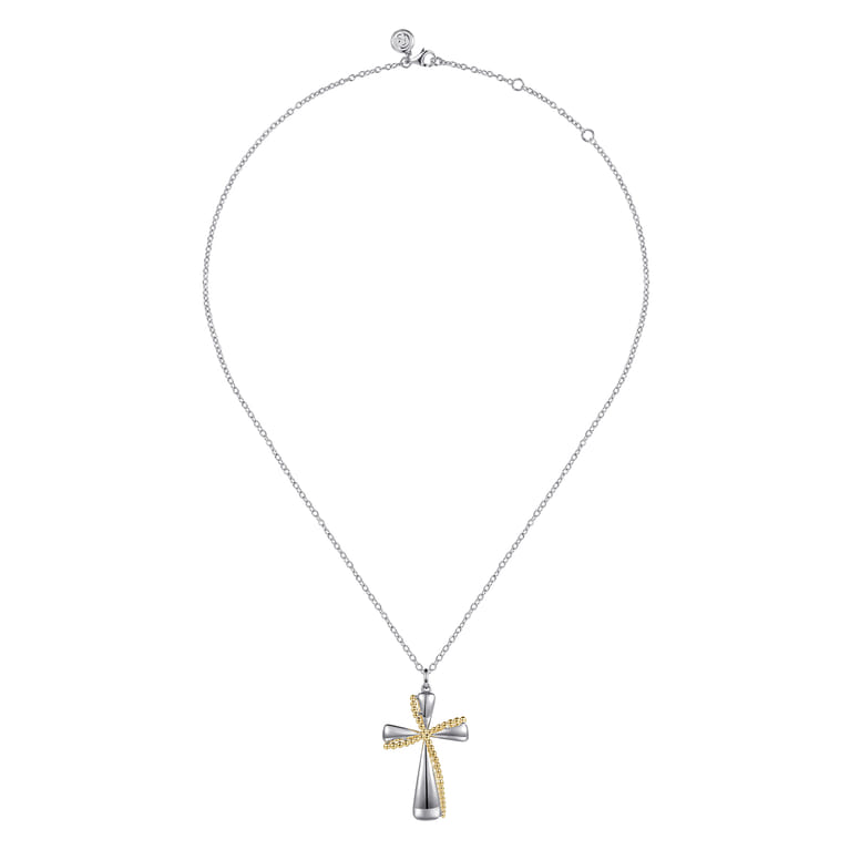 14K Yellow Gold and 925 Sterling Silver Bujukan Cross Necklace - Shot 3