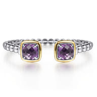 14K Yellow Gold and 925 Sterling Silver Bujukan Cushion Amethyst Bangle