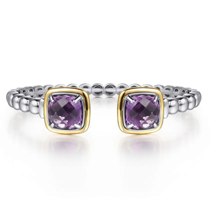 14K Yellow Gold and 925 Sterling Silver Bujukan Cushion Amethyst Bangle
