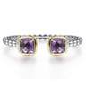 14K Yellow Gold and 925 Sterling Silver Bujukan Cushion Amethyst Bangle