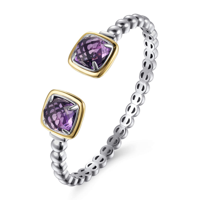14K Yellow Gold and 925 Sterling Silver Bujukan Cushion Amethyst Bangle - Shot 2