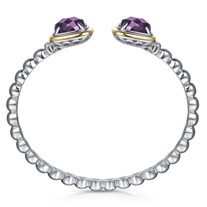 14K Yellow Gold and 925 Sterling Silver Bujukan Cushion Amethyst Bangle
