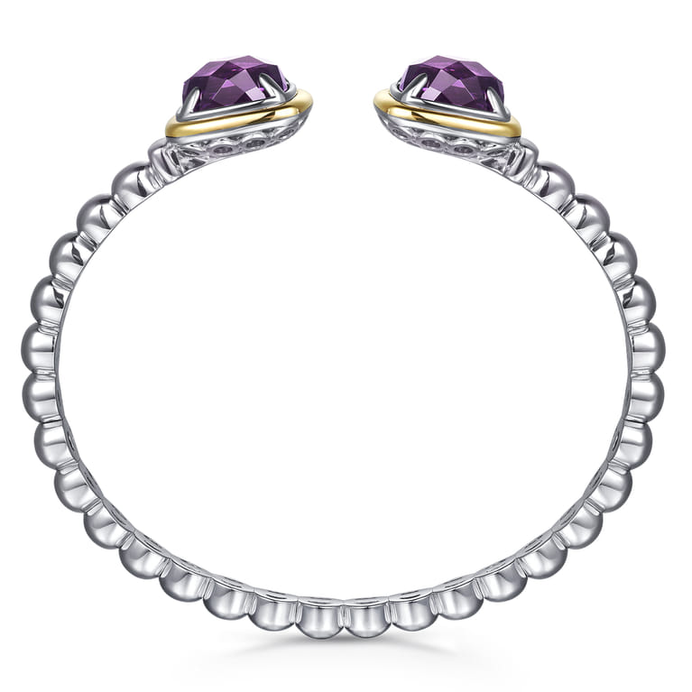 14K Yellow Gold and 925 Sterling Silver Bujukan Cushion Amethyst Bangle - Shot 3