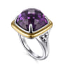 14K Yellow Gold and 925 Sterling Silver Bujukan Cushion Amethyst Cocktail Ring