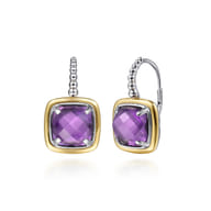 14K Yellow Gold and 925 Sterling Silver Bujukan Cushion Amethyst Leverback Earrings