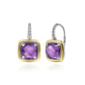 14K Yellow Gold and 925 Sterling Silver Bujukan Cushion Amethyst Leverback Earrings