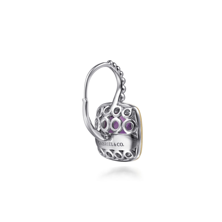 14K Yellow Gold and 925 Sterling Silver Bujukan Cushion Amethyst Leverback Earrings - Shot 2