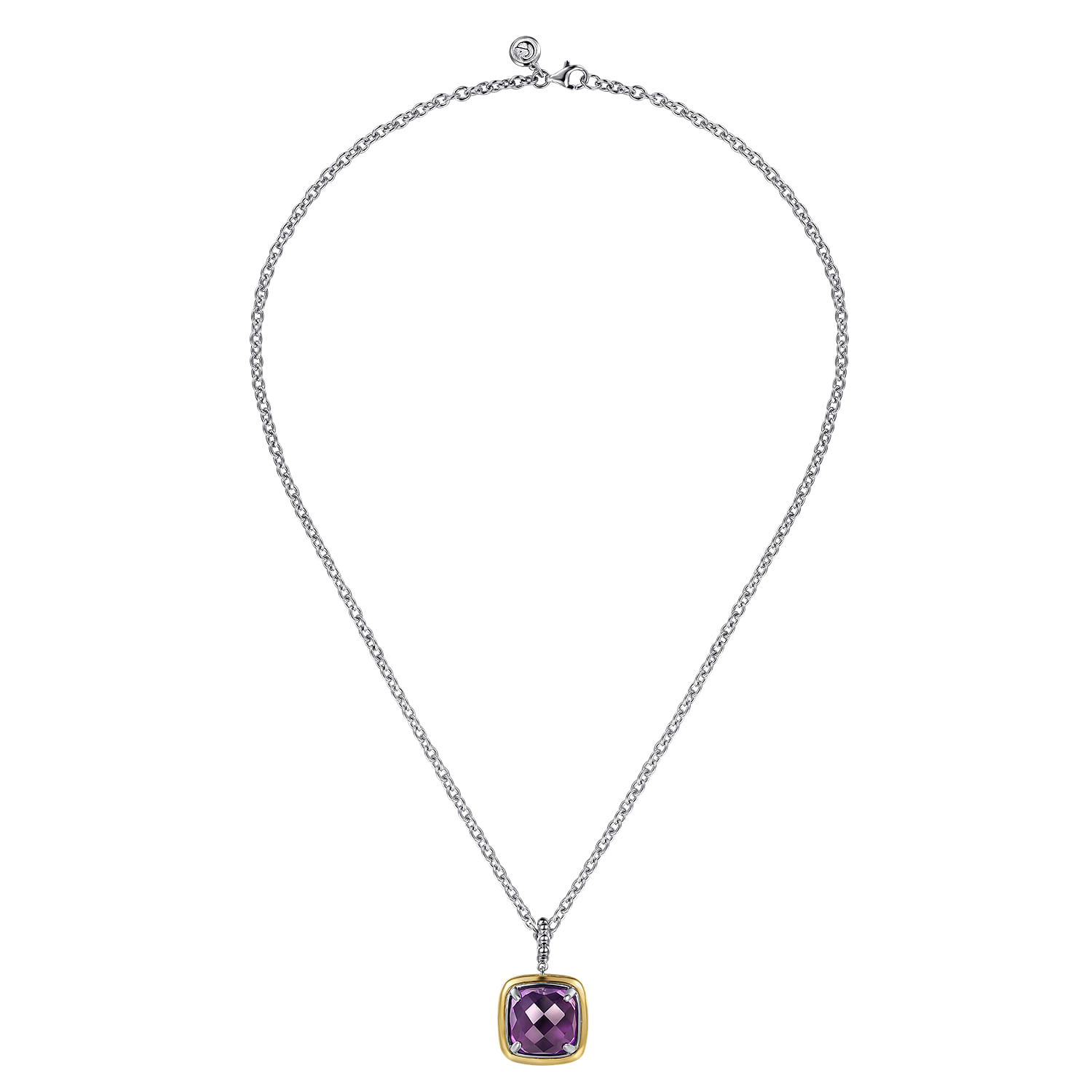 14K Yellow Gold and 925 Sterling Silver Bujukan Cushion Amethyst Pendant Necklace