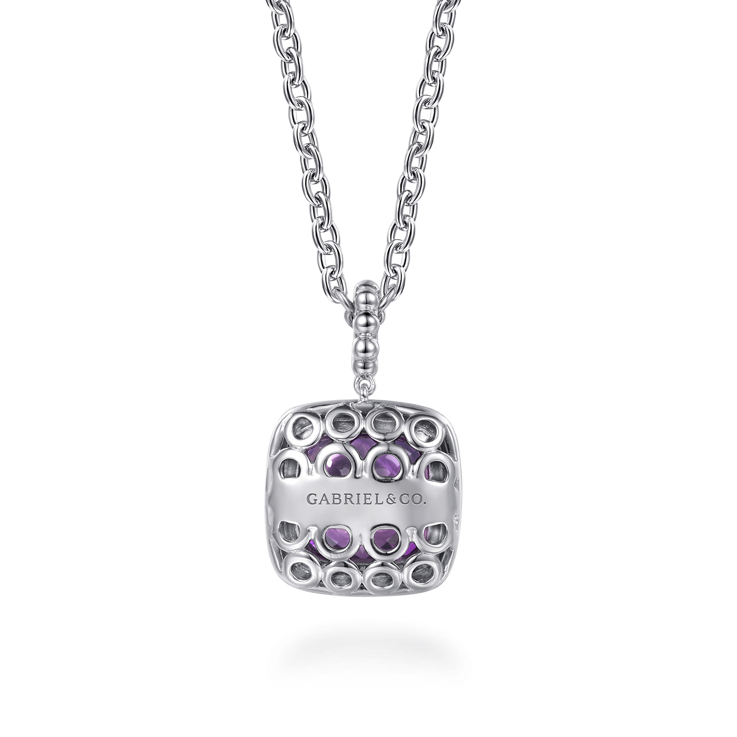 14K Yellow Gold and 925 Sterling Silver Bujukan Cushion Amethyst Pendant Necklace