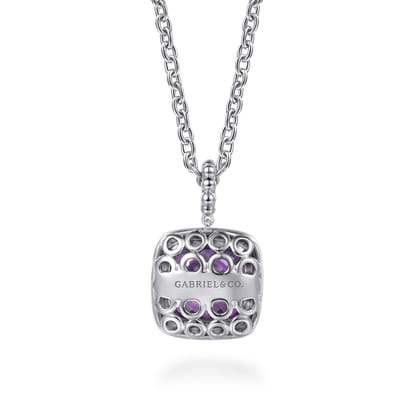 14K Yellow Gold and 925 Sterling Silver Bujukan Cushion Amethyst Pendant Necklace
