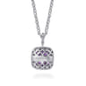 14K Yellow Gold and 925 Sterling Silver Bujukan Cushion Amethyst Pendant Necklace