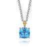 14K Yellow Gold and 925 Sterling Silver Bujukan Cushion Blue Topaz Pendant Necklace