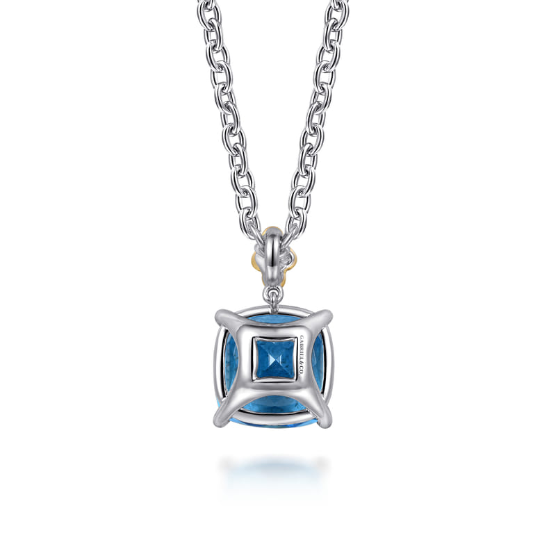 14K Yellow Gold and 925 Sterling Silver Bujukan Cushion Blue Topaz Pendant Necklace - Shot 4