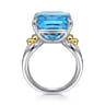14K Yellow Gold and 925 Sterling Silver Bujukan Cushion Blue Topaz Signet Ring