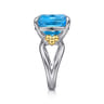 14K Yellow Gold and 925 Sterling Silver Bujukan Cushion Blue Topaz Signet Ring