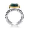 14K Yellow Gold and 925 Sterling Silver Bujukan Elongated Cushion Malachite Cocktail Ring