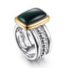 14K Yellow Gold and 925 Sterling Silver Bujukan Elongated Cushion Malachite Cocktail Ring