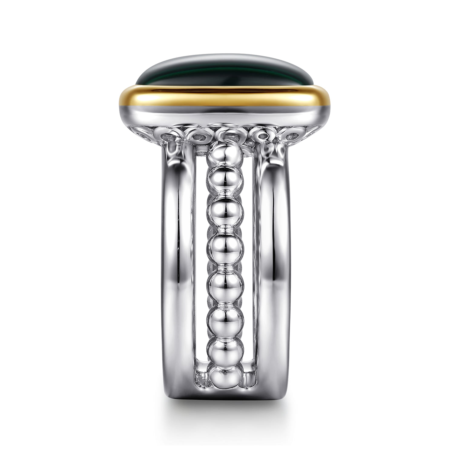 14K Yellow Gold and 925 Sterling Silver Bujukan Elongated Cushion Malachite Cocktail Ring - Shot 4