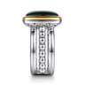 14K Yellow Gold and 925 Sterling Silver Bujukan Elongated Cushion Malachite Cocktail Ring