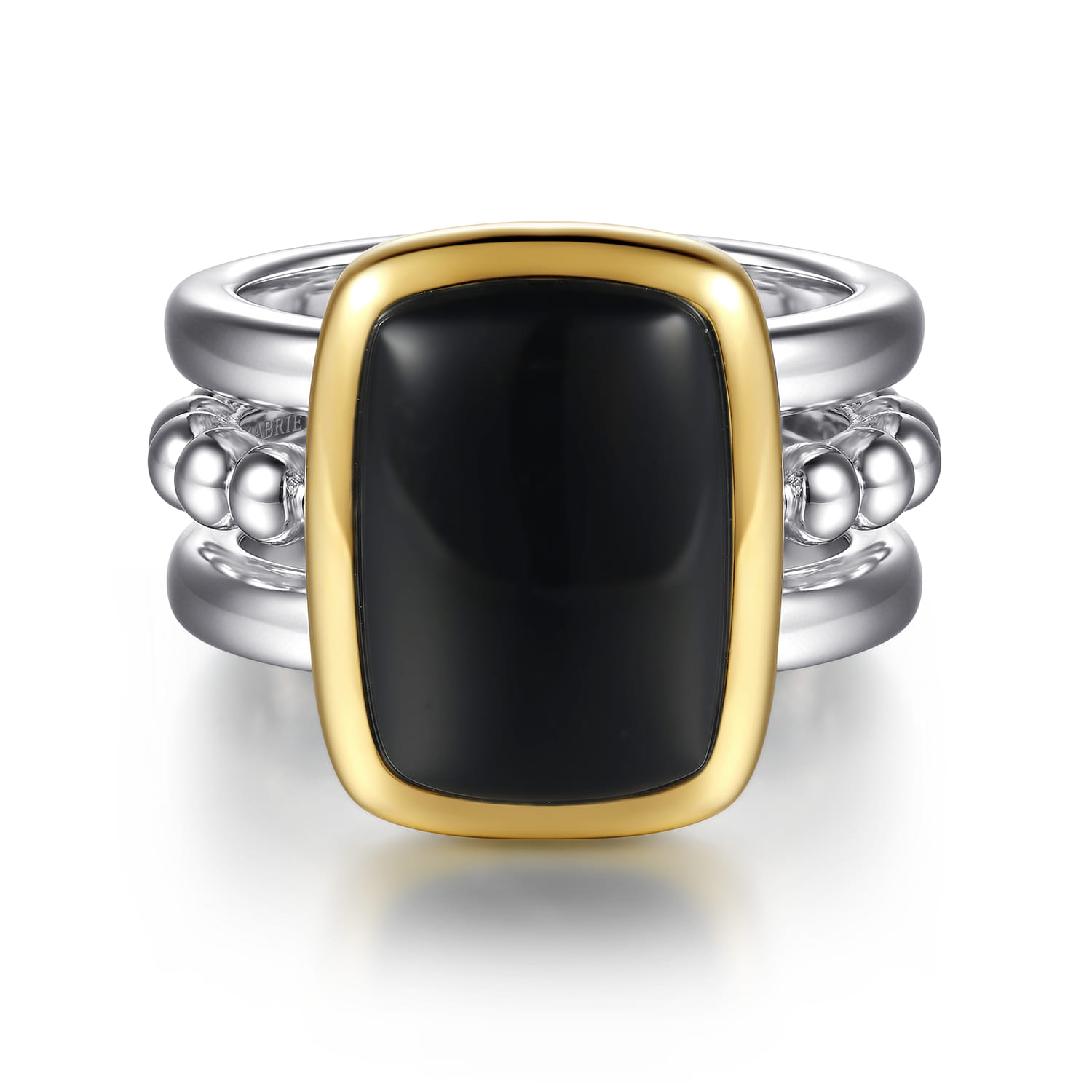 14K Yellow Gold and 925 Sterling Silver Bujukan Elongated Cushion Onyx Cocktail Ring - Shot 1