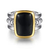 14K Yellow Gold and 925 Sterling Silver Bujukan Elongated Cushion Onyx Cocktail Ring