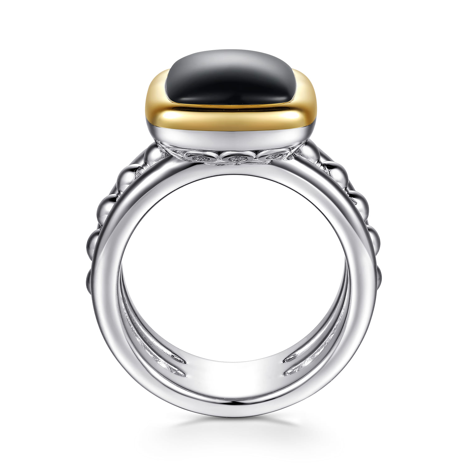 14K Yellow Gold and 925 Sterling Silver Bujukan Elongated Cushion Onyx Cocktail Ring - Shot 2