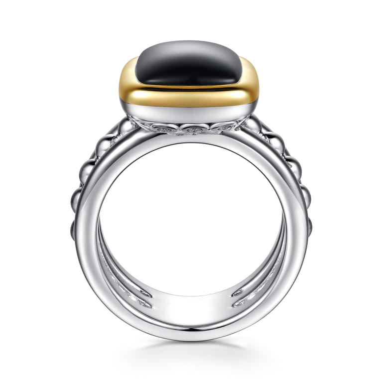14K Yellow Gold and 925 Sterling Silver Bujukan Elongated Cushion Onyx Cocktail Ring - Shot 2