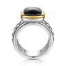 14K Yellow Gold and 925 Sterling Silver Bujukan Elongated Cushion Onyx Cocktail Ring