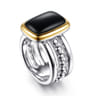 14K Yellow Gold and 925 Sterling Silver Bujukan Elongated Cushion Onyx Cocktail Ring