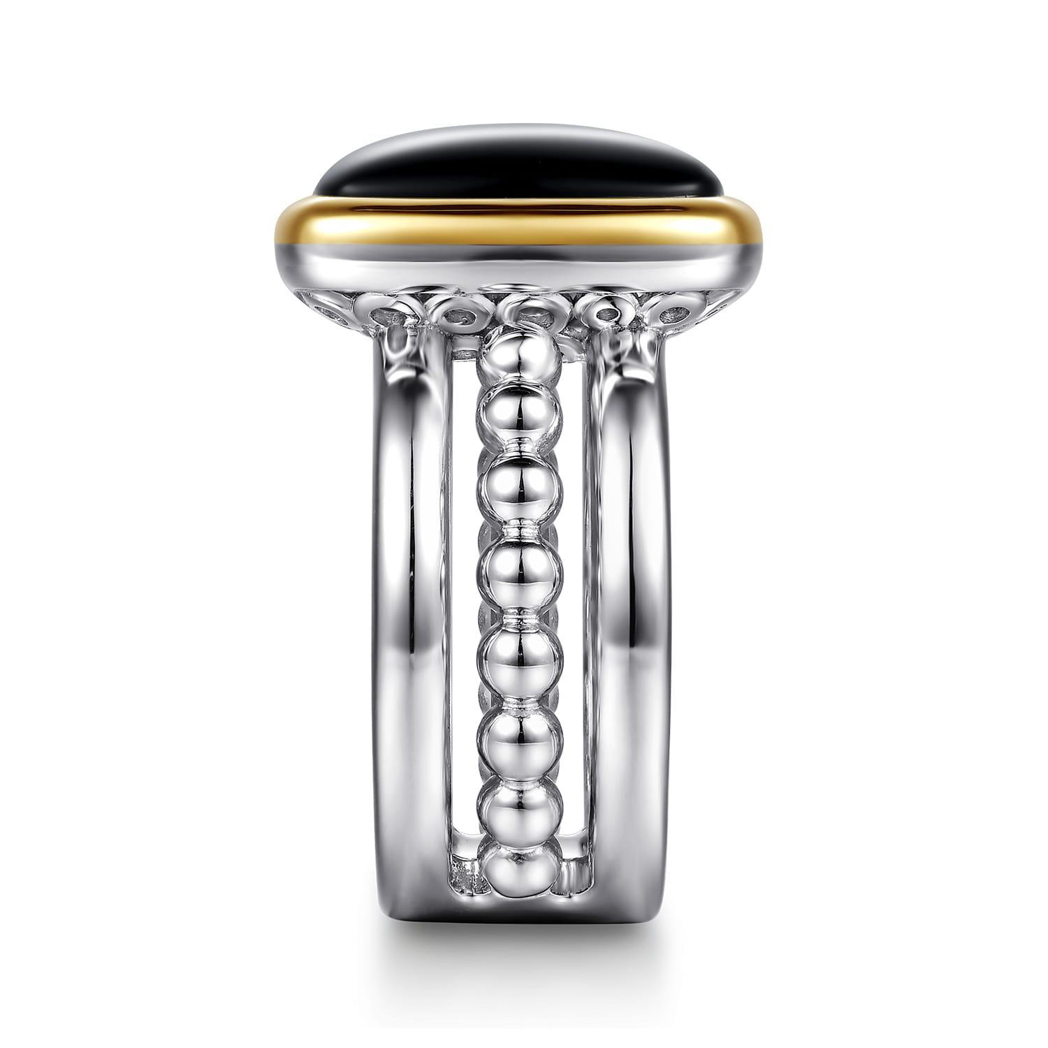 14K Yellow Gold and 925 Sterling Silver Bujukan Elongated Cushion Onyx Cocktail Ring - Shot 4