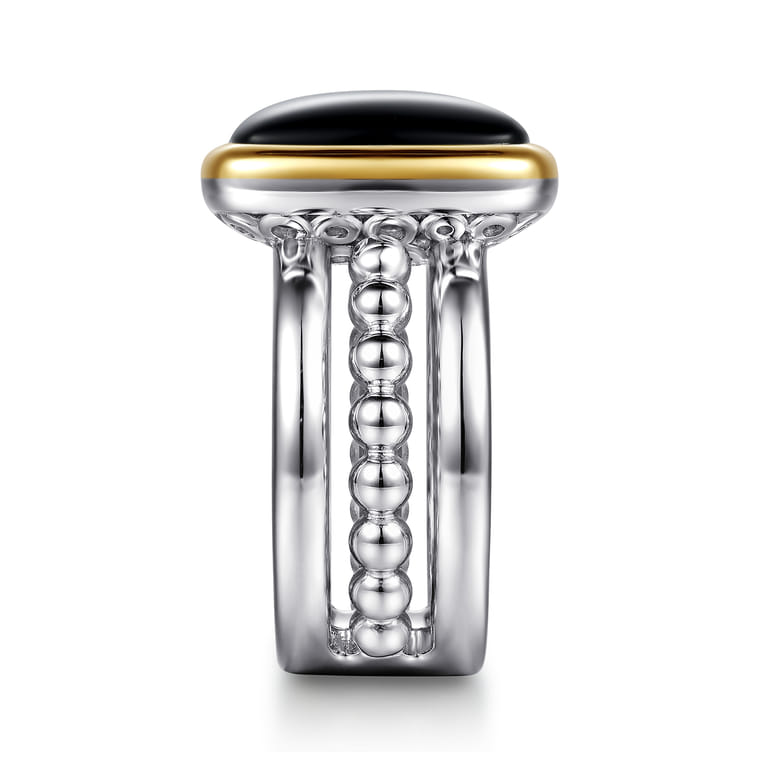 14K Yellow Gold and 925 Sterling Silver Bujukan Elongated Cushion Onyx Cocktail Ring - Shot 4