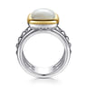 14K Yellow Gold and 925 Sterling Silver Bujukan Elongated Cushion White Mother of Pearl Cocktail Ring