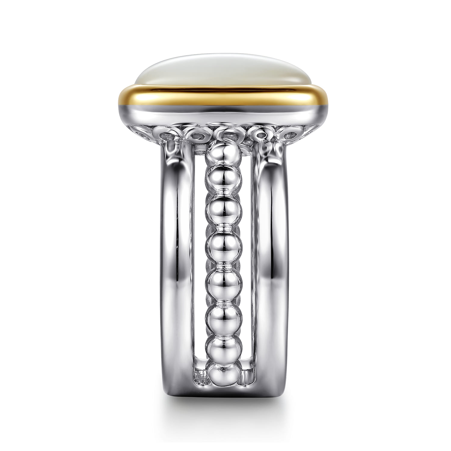 14K Yellow Gold and 925 Sterling Silver Bujukan Elongated Cushion White Mother of Pearl Cocktail Ring - Shot 4