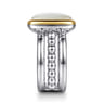 14K Yellow Gold and 925 Sterling Silver Bujukan Elongated Cushion White Mother of Pearl Cocktail Ring