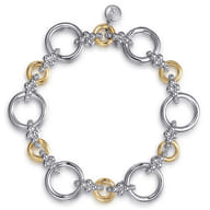14K Yellow Gold and 925 Sterling Silver Bujukan Hollow Tube Link Chain Bracelet