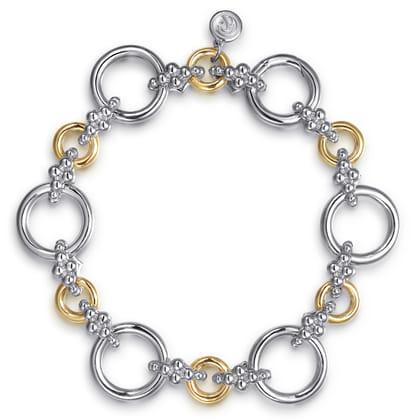 14K Yellow Gold and 925 Sterling Silver Bujukan Hollow Tube Link Chain Bracelet