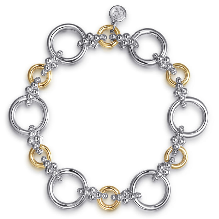 14K Yellow Gold and 925 Sterling Silver Bujukan Hollow Tube Link Chain Bracelet - Shot 1