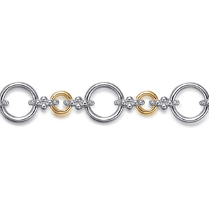 14K Yellow Gold and 925 Sterling Silver Bujukan Hollow Tube Link Chain Bracelet