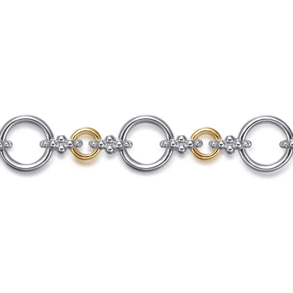 14K Yellow Gold and 925 Sterling Silver Bujukan Hollow Tube Link Chain Bracelet