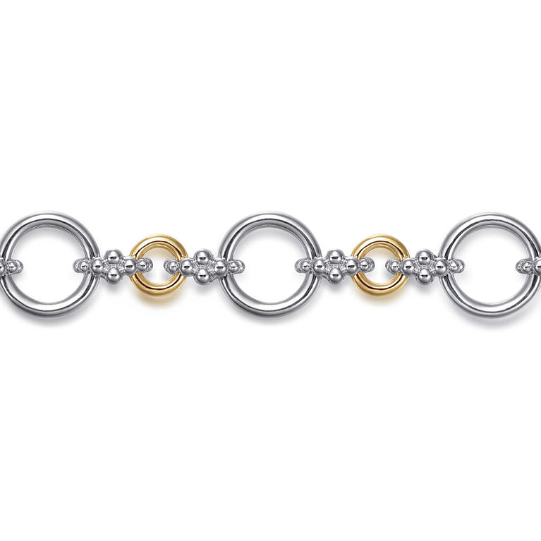 14K Yellow Gold and 925 Sterling Silver Bujukan Hollow Tube Link Chain Bracelet - Shot 2