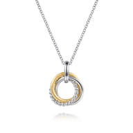 14K Yellow Gold and 925 Sterling Silver Bujukan Interlocking Circle Door Knocker Pendant Necklace