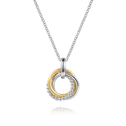 14K Yellow Gold and 925 Sterling Silver Bujukan Interlocking Circle Door Knocker Pendant Necklace