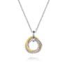 14K Yellow Gold and 925 Sterling Silver Bujukan Interlocking Circle Door Knocker Pendant Necklace