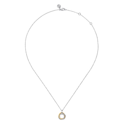 14K Yellow Gold and 925 Sterling Silver Bujukan Interlocking Circle Door Knocker Pendant Necklace